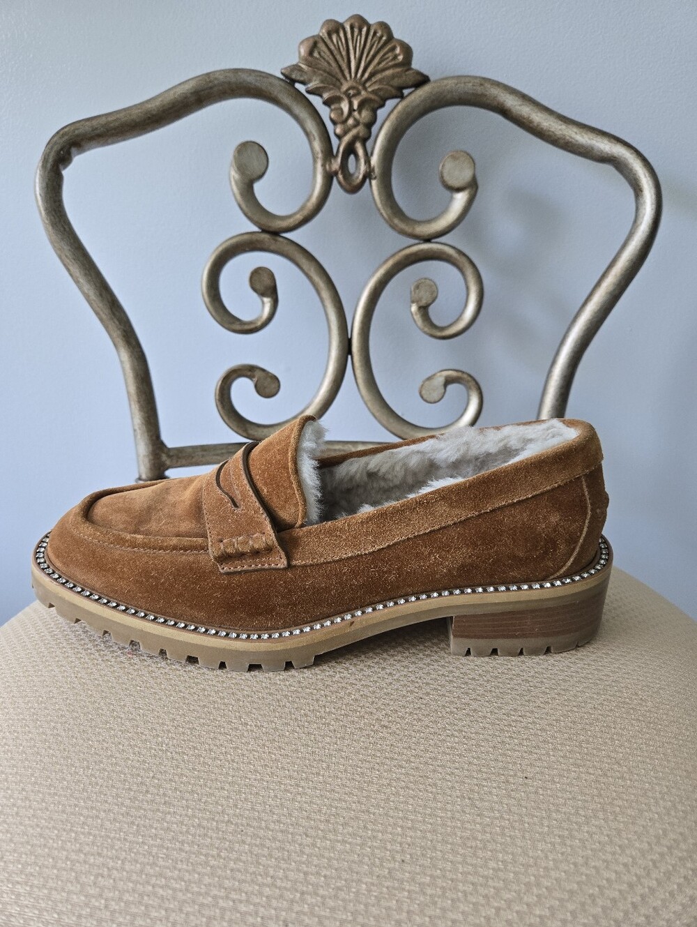 Jimmy Choo Brown Suede Crystal Embellishments Loafers, Size 39.5 - Picture 9 of 12